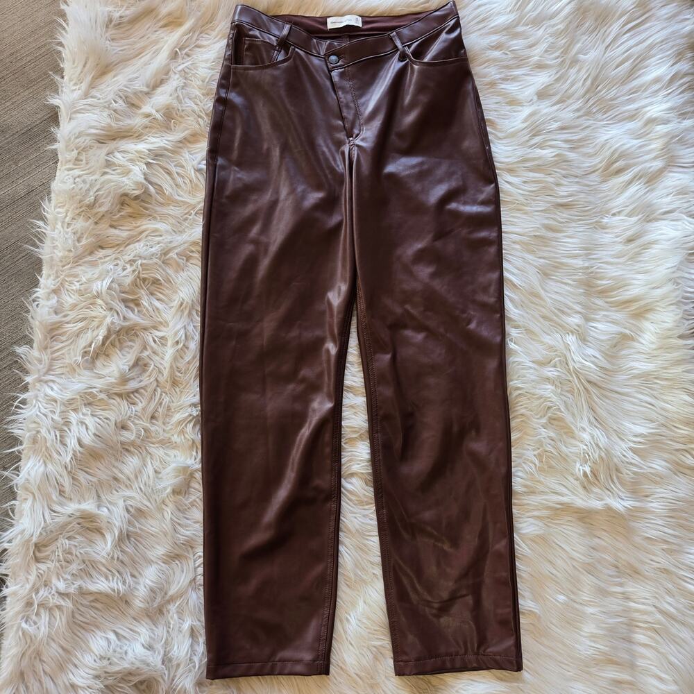 Abercrombie & Fitch Faux Leather Pant NWT 31L Brown Asymmetrical Waist Crossover - Picture 4 of 6